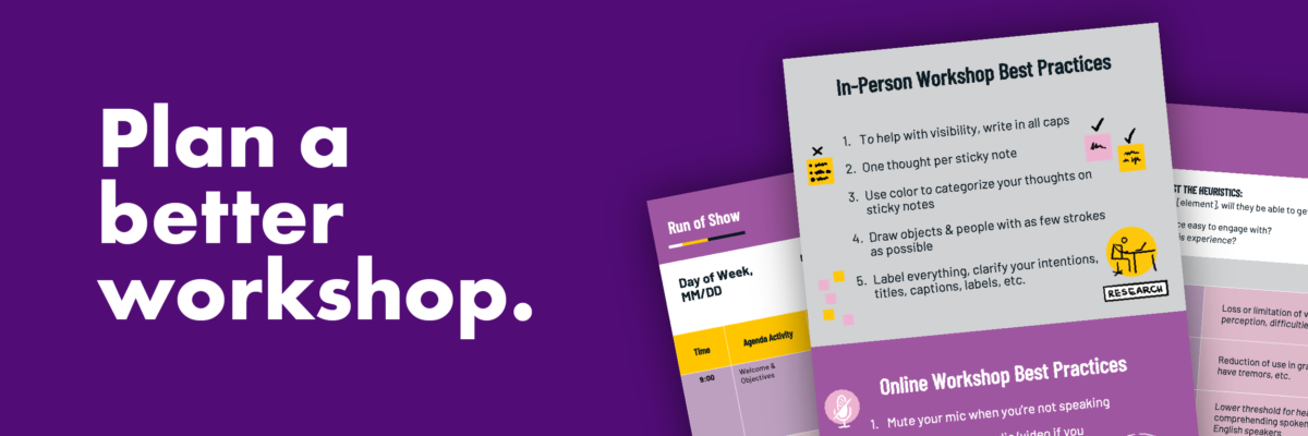 Text reading “Plan a better workshop.” This is to the left of the guide available for download.