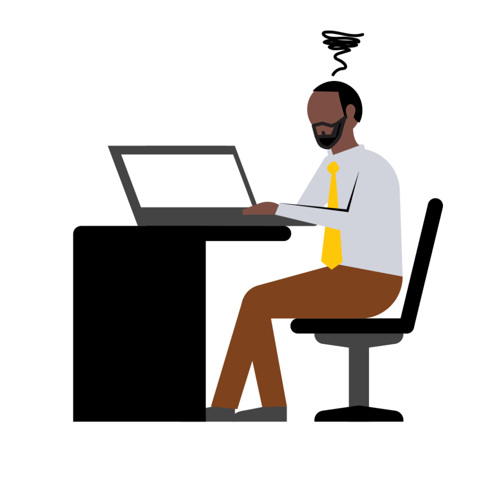 Person sitting at laptop on desk, frustrated.